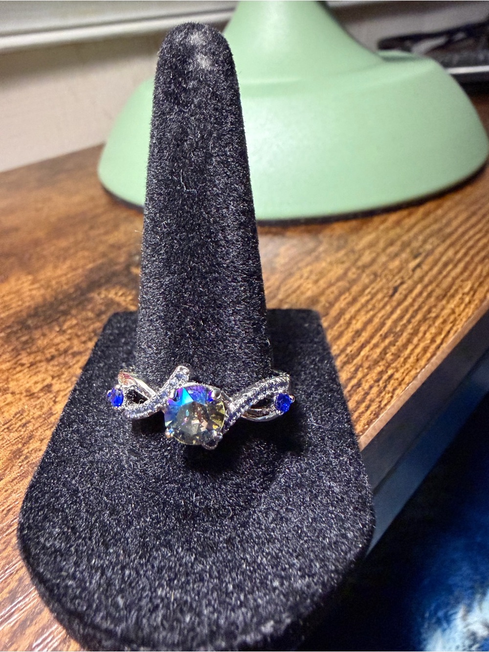 Silver-Tone Blue Crystal Twist Ring